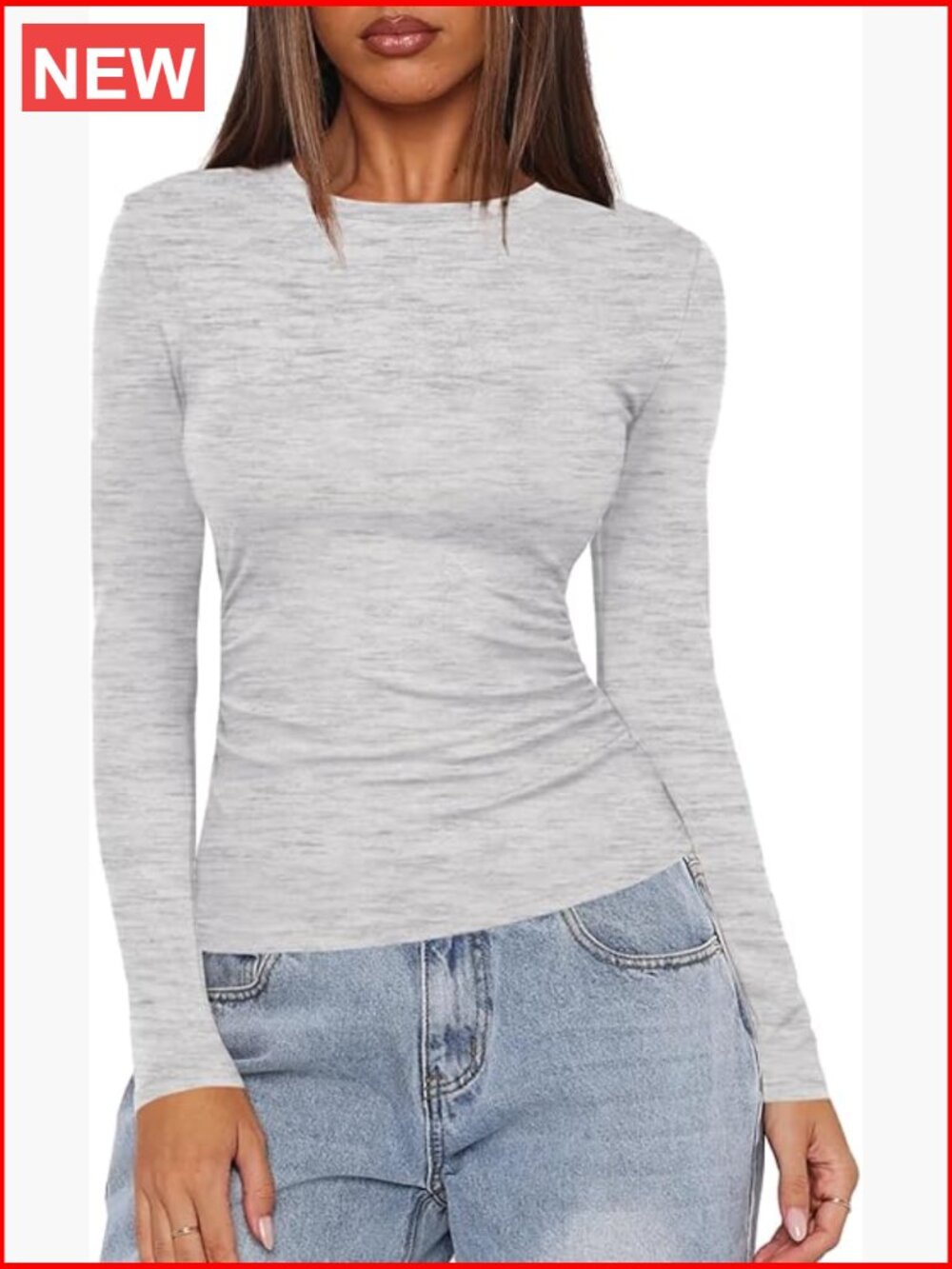 Long Sleeve Crew Neck T-Shirt with Ruched Side Detail Slim Fit